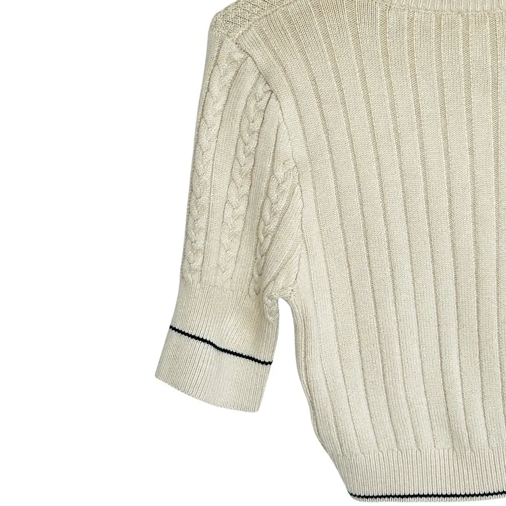 Free People Catch Your Eye Swit Sweater Small Preppy Cropped Cable Knit V Neck‎